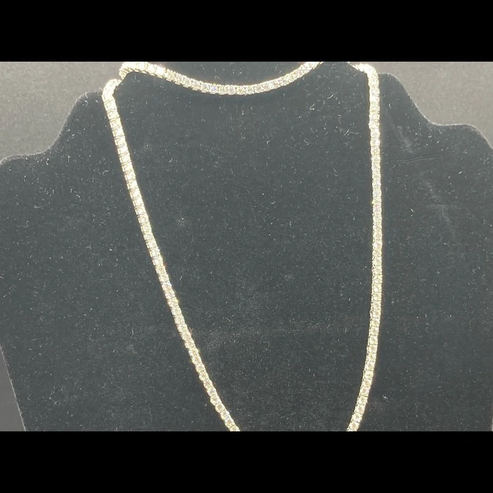 925 Silver Moissanite Tennis Chain Necklace Bracelet Set - Picture 1 of 10